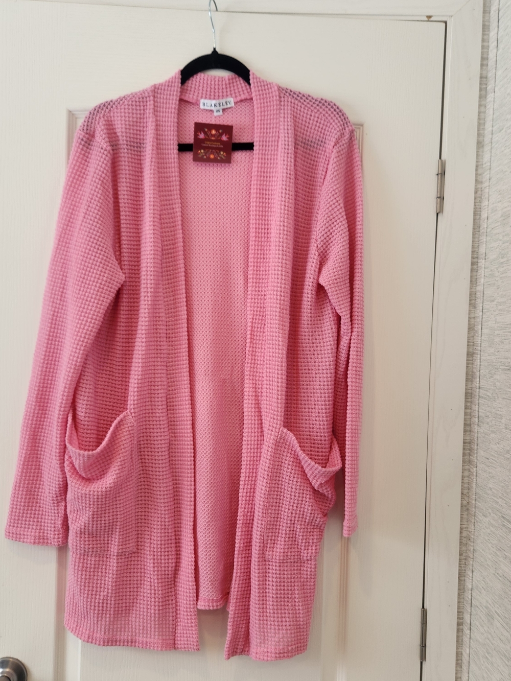Blakeley Designs Pink Open-Front Waffle Knit Cardigan One Size BNWT